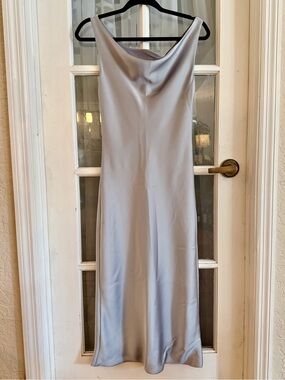 EUC SZ XS Norma Kamali Maria Silver Satin Drape  Midi Dress